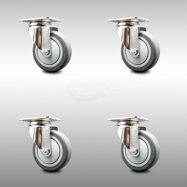 4 Inch 316SS Thermoplastic Rubber Wheel Swivel Top Plate Caster Set SCC